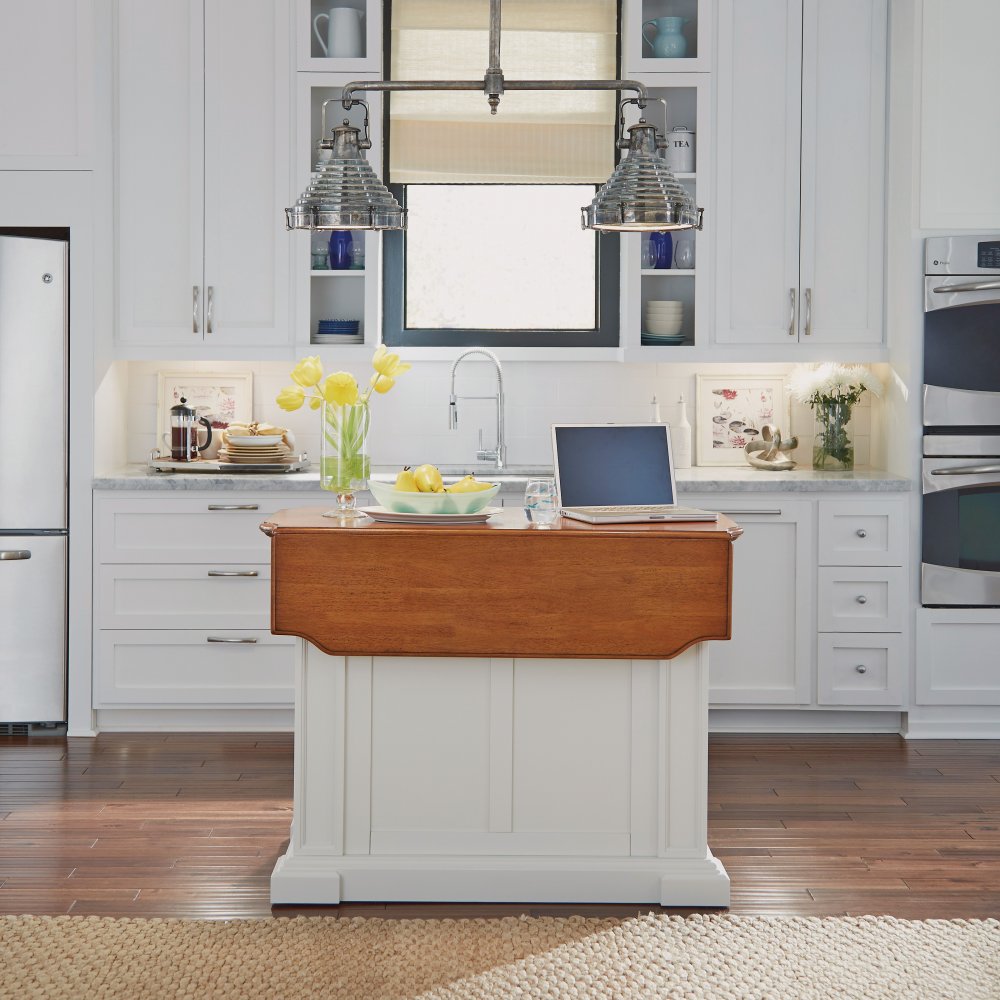Americana Kitchen Island White and Distressed Oak Finish Home Styles